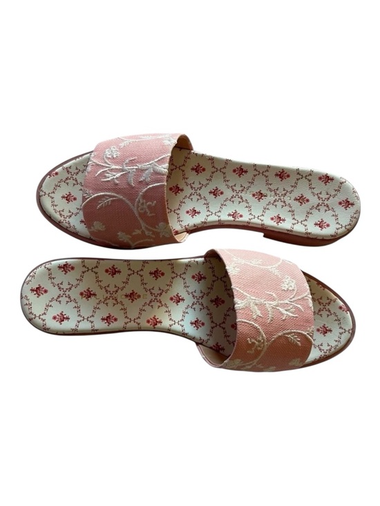 Hill House Shoes - Hill House The Summer Slide Sandals In Pink Embroidery Size 41 EU
